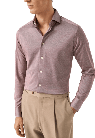 Eton Skjorta I Jacquardstickad Filo Di Scozia Slim Fit Skjortor Herr Röd 40