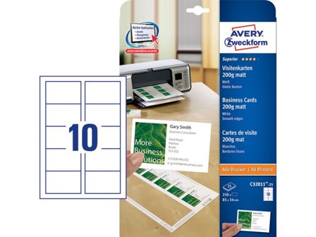 Avery Visitkort laser/inkjet 85x54 matt 250/fp - Lyreco - Kontorsmaterial > Till skrivbordet > Visitkortsetiketter