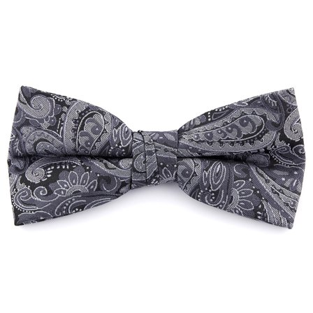 Silver Grey Paisley Polyester Pre-Tied Bow Tie for Men - Pre-tied bow ties
