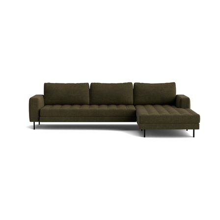 Rouge XL Chaiselong Sofa, Højrevendt - Olivengrøn - 310x185x89cm - Blød Komfort, Vendbare Ryghynder & Pulverlakerede Ben - Perfekt til Afslapning