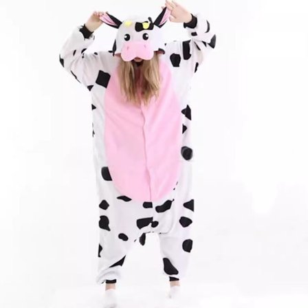 2025 Uusi sarjakuva yksiosainen pyjama Halloween-jouluasu vaaleanpunainen vatsalehmä