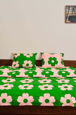 Jotex - Dynetrekksett Dobbeltseng Grønn/rosa - WERNER - Kjøp Dobbeltseng hos Jotex