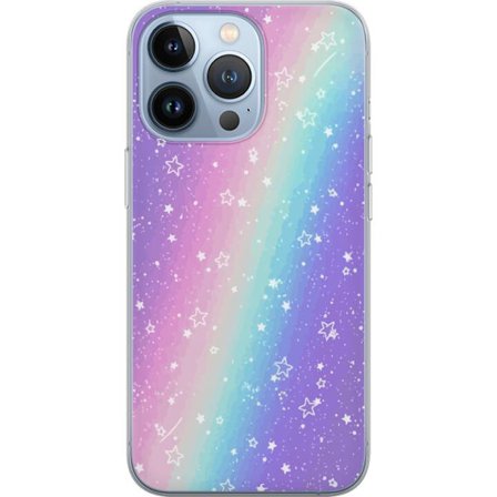 Kompatibelt Mobildeksel til Apple iPhone 13 Pro Rainbow-farget pastellbakgrunn med hvite stjerner og gnistrende prikker i myk overgang