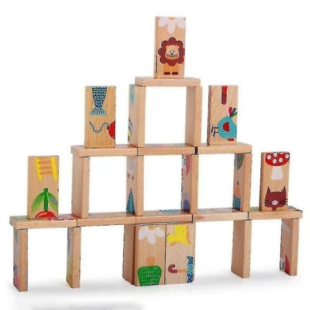 28 stycken/set av djurfärgade trädominos, tecknade baby leksaker, barnspel