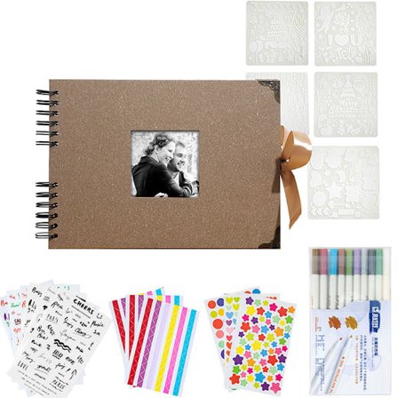 Scrapbog Album Sæt Med Klistermærker, Til Par, Familie, Bryllup, Rejse, Dimission (Kaffe)