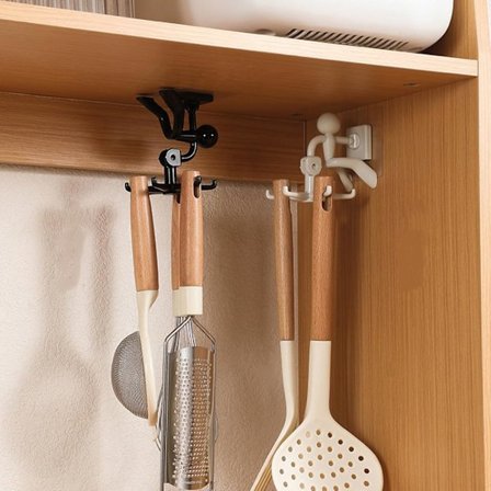 Svängbara multifunktionskrokar 2 st köksredskapskrokar självhäftande under skåpskrokar redskapshållare kök badrum under skåp kökskrokar