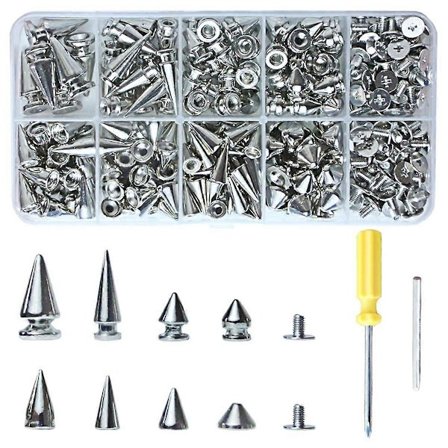 354 stk. Punk Spikes og Studs Kit, 8 Størrelser Kegle Spikes, Metal Træ Spikes Studs til Læderhåndværk og Punk Stil Tøj