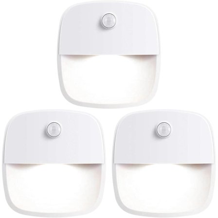 Bevegelsessensorlampe, 3-pakning batteridrevet bevegelsessensor nattlampe, bevegelsessensorlamper for innendørs bruk