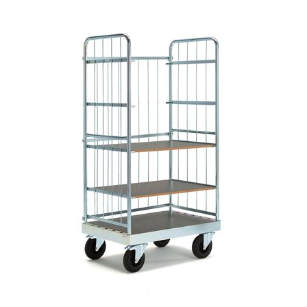 Etagevagn,1000x700x1900 mm, elförzinkad ram, MDF-skivor, med broms