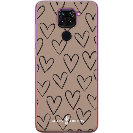 Kompatibelt Mobilskal till Xiaomi Xiaomi Redmi Note 9 Cactus and Friends - Earthy Sketch Hearts