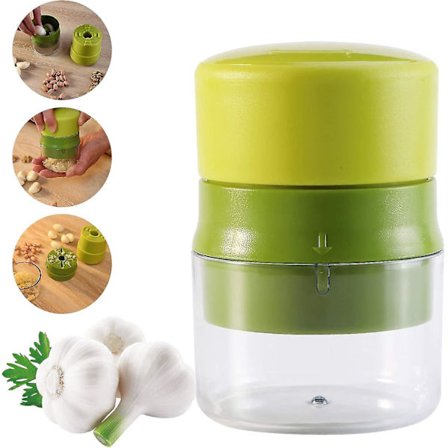 Kvern, hvitløkspresse oppvaskmaskinsikker hvitløkspressehakker med oppbevaringsbeholder hvitløkskutter valnøtt