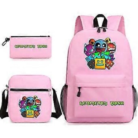 Geometry Dash -koulukassit, -reppu, -kynäkotelo ja -olkalaukku, kolmiosainen setti _13