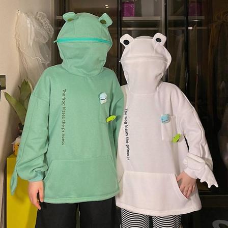 Huvtröjor i fleece Groda Huvtröja Vinter Varm Tjock Lös Oversized sweatshirt Ytterkläder Huvtröja Mjuk White M