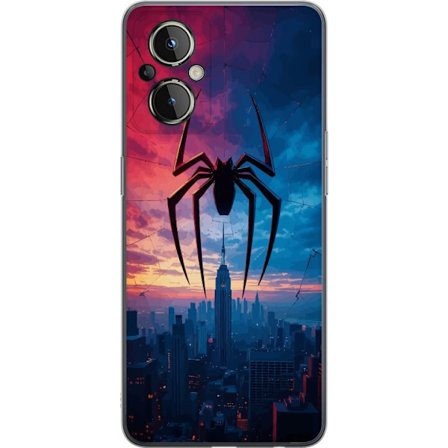 Yhteensopiva Puhelinkuori OnePlus OnePlus Nord N20 5G Tyylikäs hämähäkki kaupungin horisontin yläpuolella dramaattisessa auringonlaskussa, graafi