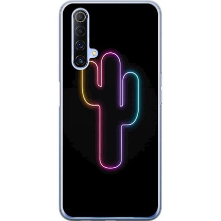Kompatibelt Mobilskal till Realme Realme X50 5G Neonillustration av kaktus i rosa och blått ljus mot mörk bakgrund