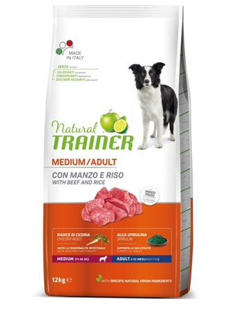 Natural Trainer Crocchette Manzo/Riso Per Cani Adulti Taglia