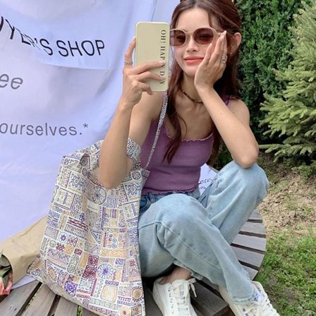 Lærredsskuldertaske Blomsterstoftaske STYLE 17 STYLE 17