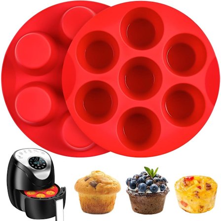 ING 2-delt silikonform for egg-biter til airfryer, 7-kopps runde muffinsformer cupcake bakeformer for ovn, airfryer og panne