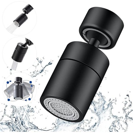 Starlight-vandhane-lufter, 360 graders drejelig, 2 tilstande justerbar køkkenhane-filterbobler til køkkenbadeværelse, 22 mm indvendig gevind, sort, 1 
