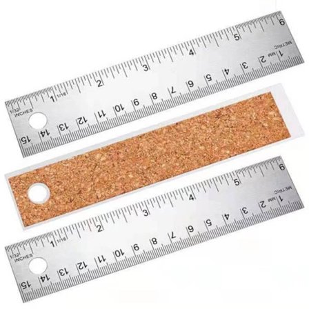 Metallskiva 150 mm, halkfri korklinjal, stållinjal, kontorslinjal