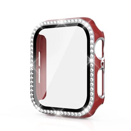 Bling Glass+ -kuori Apple Watchille 45mm 41mm 40mm 44mm 42mm 38mm Timanttipuskuri+näytönsuoja iwatch series 7 9 8 5 6 SE A red silv A red silv