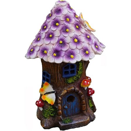 Solar Feenhaus Hagedekorasjon, LED Hagelampe Vanntett Eventyrhus, Kunstharpiks Belyst Ute Alvehus