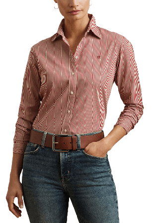 Lauren Ralph Classic Fit Striped Broadcloth Shirt Skjortor Dam Röd XS