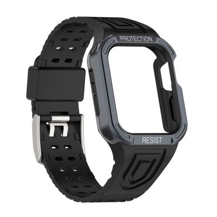 Apple Watch (45mm) värikontrastinen kelloranneke + suojakotelo - Musta / Harmaa Black