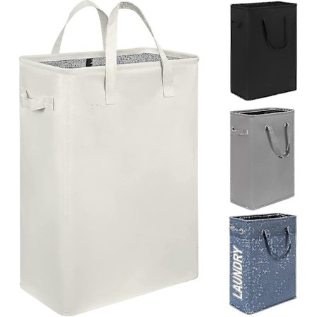 Vaskeskurv Slank Vaskeskurv Smal Vaskeskurv Med Foldbar Håndtag Beskidt Tøj Bærbar Tynd Vaskeskurv Organizer Opbevaringskasser (55cm, Beige