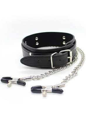 Collar With Nipple Clamps & Metal Chain - Woome.pl