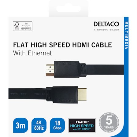 Flat High Speed with Ethernet HDMI cable, 3m, black
