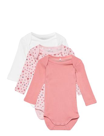 Nbfbody 3P Ls Rosette Flower Bodies Long-sleeved Vaaleanpunainen Name It
