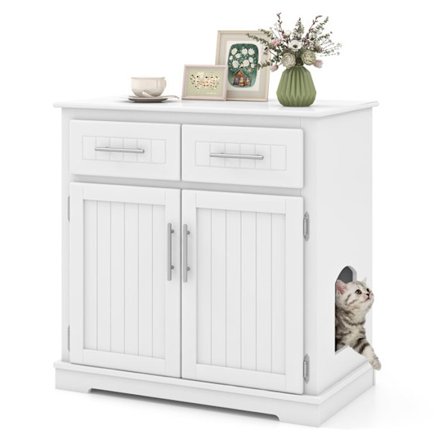 COSTWAY Kattebakkeskab, Kattesideskab med 2 skuffer, Dobbeltdøre, Anti-Tip funktioner