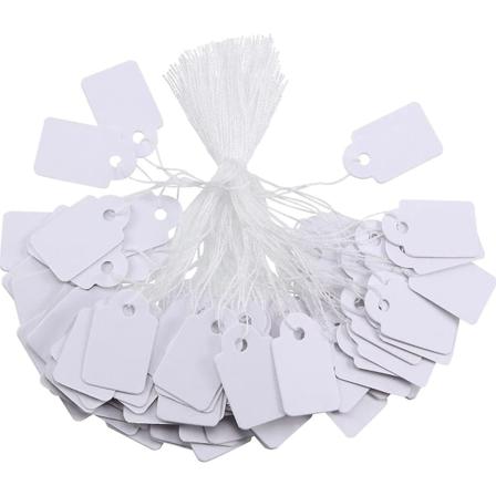 500 kpl valkoisia merkintälaput Hintamerkit Hintaetikettejä Näyttölaput Ripustusnarulla