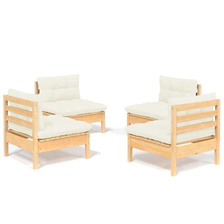 Vidaxl Loungegrupp Med Gräddvita Dynor 4 Delar Massiv Furu Creme