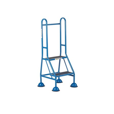 Mobile steps, 2 treads, H 510 mm, with double handrail, blue