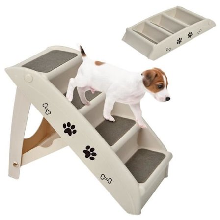 COSTWAY Trapper til hunde/katte folde 4 plasttrin belastning 60 kg 62,5 x 38 x 49 cm blød filt og skridsikre puder Beige