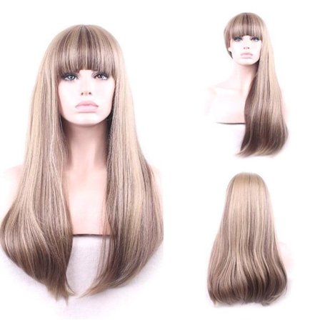 Peruukki ruskea, blondi, sis. peruukkiverkko ja hiustenpidennyskampa