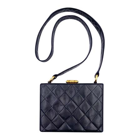 Chanel Vintage, Pre-owned 1991 vintage shoulder box bag quilted leather Zwart, Dames, Maat:ONE Size,leer