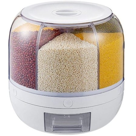 Riisiannostelija, pyörivä vilja-annostelija, kotitalouksien riisisäiliö, kuivaruokasäiliö