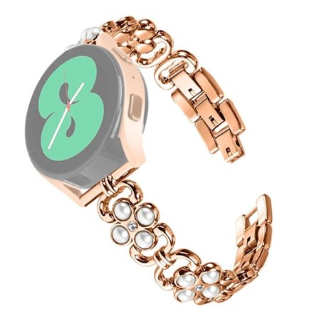 Samsung Galaxy Watch4 Classic 42mm / 46mm Wrist band Pearls Four Leaf Clover Stainless Steel Strap - Rose Gold