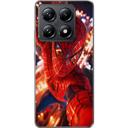 Kompatibelt Mobilskal till Xiaomi Xiaomi 14T Pro Spider Man i intensiv action med gnistrande ljus och dynamiskt perspektiv i filmisk superhjältestil