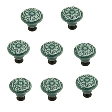 8 stk grønne keramiske knotter, vintage skapsknapper, skuff