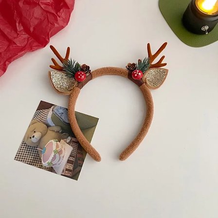 2Pairs Christmas Headband Reindeer Antlers Horn Flower Hair Band Clasp Headwear for Kids Adult New Year Navidad Party Halloween Cosplay
