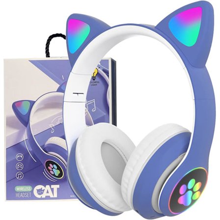 Bluetooth-hörlurar för barn, söta kattöron LED-ljus uppfällbara hörlurar Stereo över örat med mikrofon/TF-kort Trådlösa hörlurar för iPhone