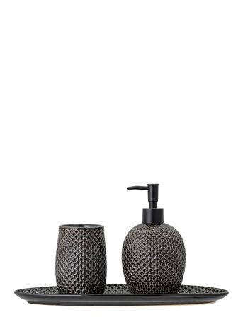 Bloomingville Hrin Soap Dispenser Set, Grey, Stoneware - Black - ONE SIZE