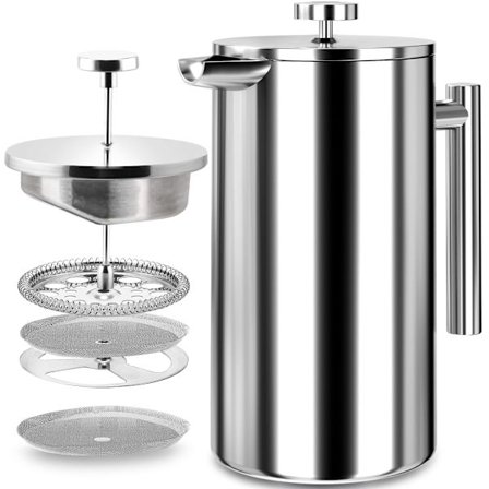 Fransk press kaffebryggare - 1000 ml - Kaffemaskin med trippel rostfritt stålfilter och isolerade väggar