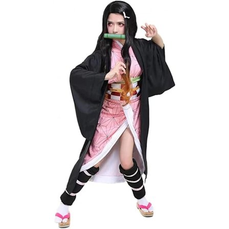 Nezuko Cosplay Kostume Anime Cosplay Outfit Sæt Halloween Kjole til Voksne Børn (170CM)