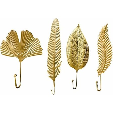 4 kpl vintage-seinäkoukut, metallikoukut ilman porausta, vintage-vaatekoukut, kultaiset lehtimuotoiset koukut, rustiikkiset avainkoukut, pyyhekoulut, 