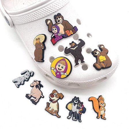 10 stk Masha & Bear Tegneserie-tema Sko Charms Dekorasjoner Clog Pins Sko Tilbehør Voksen Barn Fans Gaver